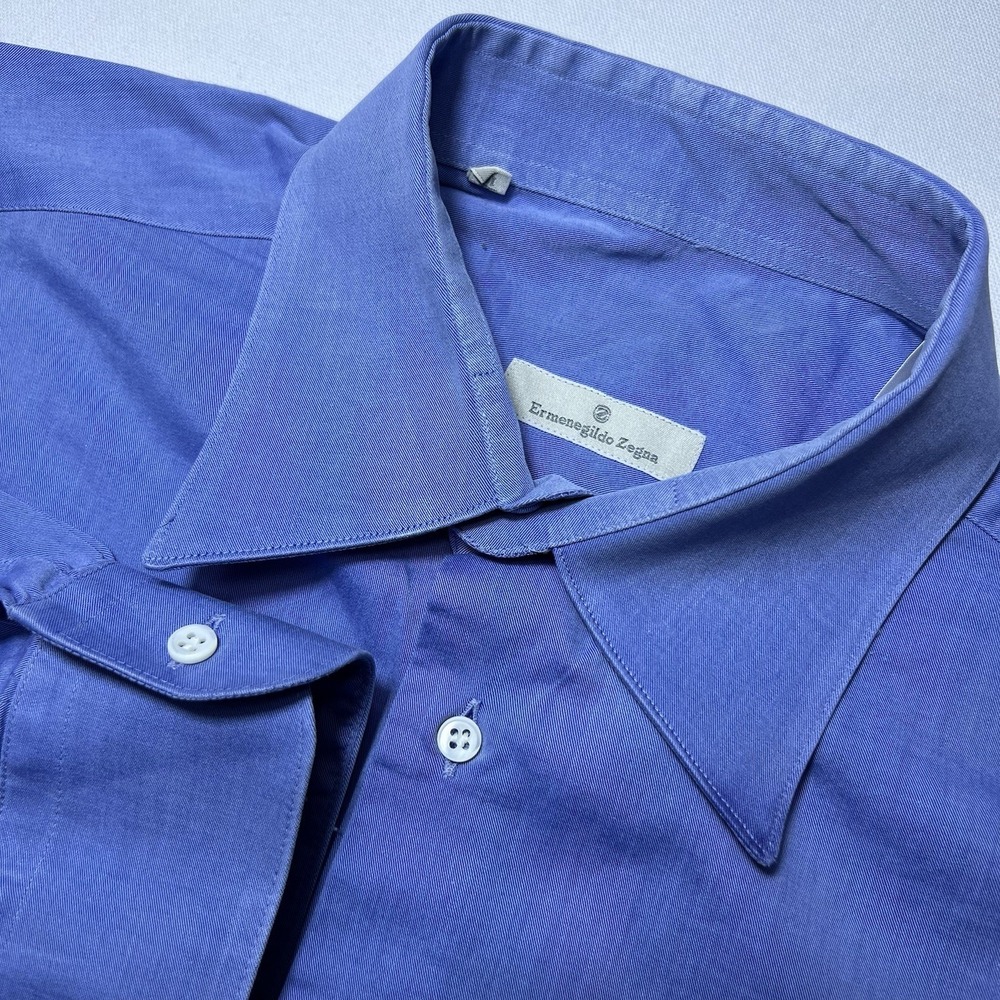 Ermenegildo Zegna 41/16 Blue Long Sleeve Oxford Made In Italy Preppy Men's Shirt